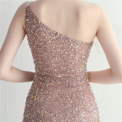 Ostrich Feather One-Shoulder Sequined Maxi Dress