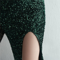 One-Shoulder Sequined Fishtail Split Maxi Dress