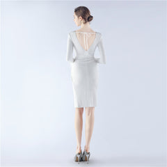 Backless Feathered Sequined Beaded Bodycon Dress