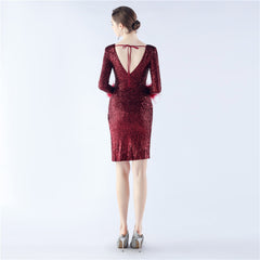 Backless Feathered Sequined Beaded Bodycon Dress