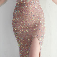 Ostrich Feather One-Shoulder Sequined Maxi Dress