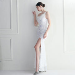 Ostrich Feather One-Shoulder Sequined Maxi Dress