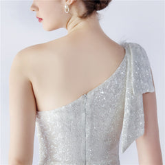 Sequined One-Shoulder Ostrich-Feather Maxi Dress