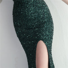 Ostrich Feather One-Shoulder Sequined Maxi Dress