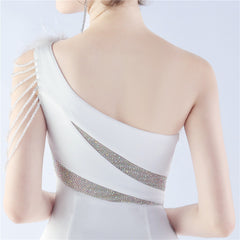 One-Shoulder Rhinestone Diagonal Collar Maxi Dress