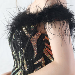 Off-Shoulder Backless Sequined Lace-Up Maxi Dress