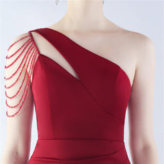 Beaded One-Shoulder Diagonal Collar Maxi Dress