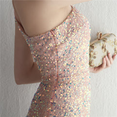 One-Shoulder Sequined Fishtail Split Maxi Dress