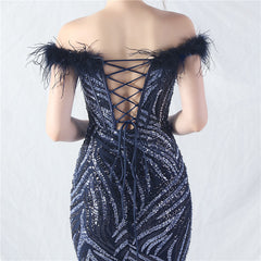 Off-Shoulder Backless Sequined Lace-Up Maxi Dress