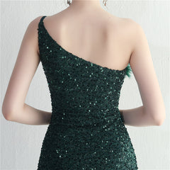 Ostrich Feather One-Shoulder Sequined Maxi Dress