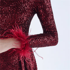 Backless Feathered Sequined Beaded Bodycon Dress