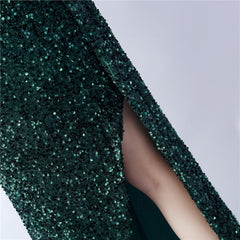 One-Shoulder Ostrich Feather Sequin Maxi Dress