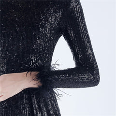 Backless Feathered Sequined Beaded Bodycon Dress
