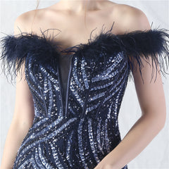 Off-Shoulder Backless Sequined Lace-Up Maxi Dress