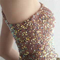 One-Shoulder Sequined Fishtail Split Maxi Dress