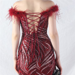 Off-Shoulder Backless Sequined Lace-Up Maxi Dress