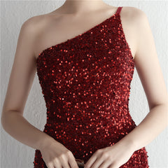 One-Shoulder Sequined Fishtail Split Maxi Dress