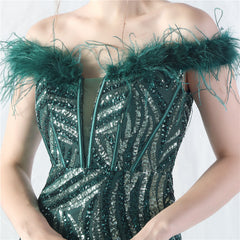 Off-Shoulder Backless Sequined Lace-Up Maxi Dress