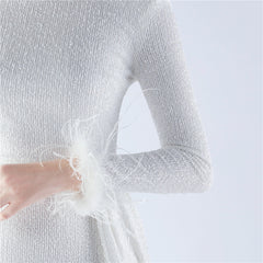 Backless Feathered Sequined Beaded Bodycon Dress