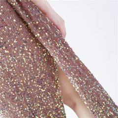 One-Shoulder Ostrich Feather Sequin Maxi Dress