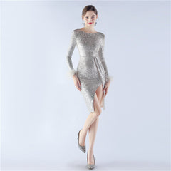 Backless Feathered Sequined Beaded Bodycon Dress
