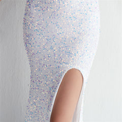 One-Shoulder Sequined Beaded Fishtail Maxi Dress