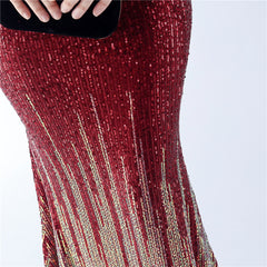 Off-Shoulder Ostrich Feather Sequin Maxi Dress