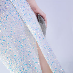 One-Shoulder Ostrich Feather Sequin Maxi Dress