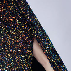 One-Shoulder Ostrich Feather Sequin Maxi Dress