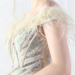 Off-Shoulder Backless Sequined Lace-Up Maxi Dress