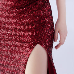 Sequined One-Shoulder Ostrich-Feather Maxi Dress