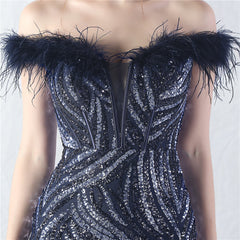 Off-Shoulder Backless Sequined Lace-Up Maxi Dress