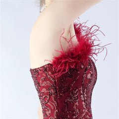 Ostrich Feather Sequined One-Shoulder Maxi Dress