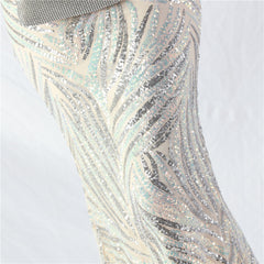 Off-Shoulder Backless Sequined Lace-Up Maxi Dress