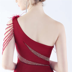 One-Shoulder Rhinestone Diagonal Collar Maxi Dress