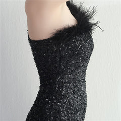Ostrich Feather One-Shoulder Sequined Maxi Dress