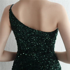 One-Shoulder Sequined Fishtail Split Maxi Dress