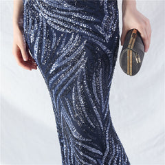 Off-Shoulder Backless Sequined Lace-Up Maxi Dress