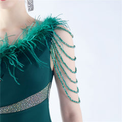 One-Shoulder Rhinestone Diagonal Collar Maxi Dress