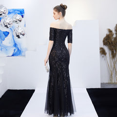 Off-Shoulder Sequin Fishtail Maxi Dress