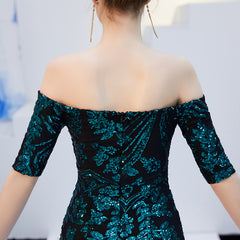 Off-Shoulder Sequin Fishtail Maxi Dress