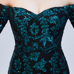 Off-Shoulder Sequin Fishtail Maxi Dress