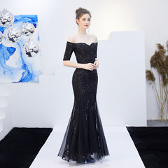 Off-Shoulder Sequin Fishtail Maxi Dress