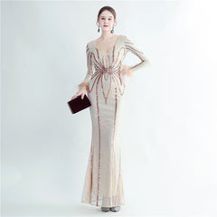 Sequin Feather Maxi Dress