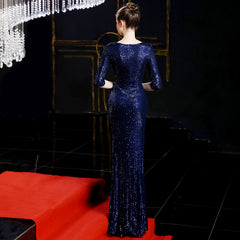 Elegant Sequin Long-Sleeve Fishtail Gown