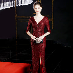 Elegant Sequin Long-Sleeve Fishtail Gown