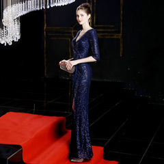 Elegant Sequin Long-Sleeve Fishtail Gown