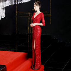 Elegant Sequin Long-Sleeve Fishtail Gown