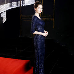 Elegant Sequin Long-Sleeve Fishtail Gown