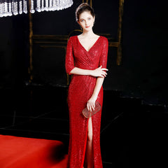 Elegant Sequin Long-Sleeve Fishtail Gown